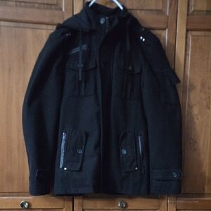 Roosevelt Men's XL Black Hooded Military-Style Coat